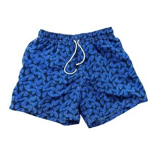 98 Coast Av. Leaf Print Swim Trunks Men L Blue Beach Vacation Resort Summer